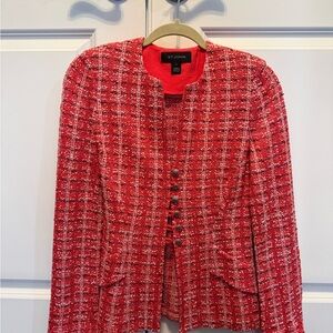 St. John Red and White Tweed Blazer